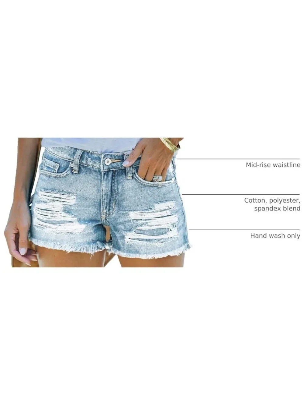 Women's Pale Blue Ripped Denim Short Comfortable Mid Rise Summer Hot Short Jeans